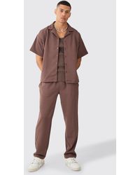 BoohooMAN - Short Sleeve Boxy Textured Stretch Shirt & Trouser - Lyst