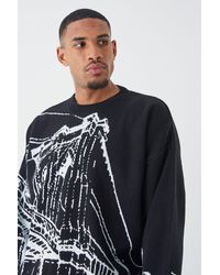 BoohooMAN - Tall Oversized Drop Shoulder Line Graphic Jumper - Lyst