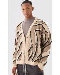 Boohoo - Boxy Oversized Brushed Abstract All Over Jacquard Cardigan - Lyst