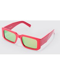 BoohooMAN - Chunky Rectangular Mirror Lens Sunglasses In Red - Lyst