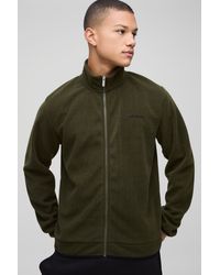 BoohooMAN - Regular Fit Embroidered Polar Fleece Zip Through Track Jacket - Lyst