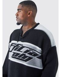 BoohooMAN - Plus Oversized Knitted Hockey Top With Tie Detail - Lyst