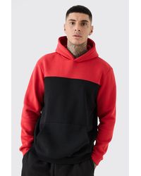 BoohooMAN - Tall Colour Block Hoodie In Red - Lyst