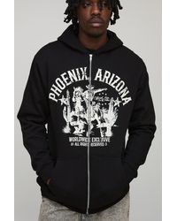 Boohoo - Tall Regular Fit Western Print Zip Through Hoodie - Lyst