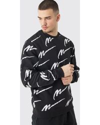 BoohooMAN - Tall Man Signature All Over Print Oversized Sweatshirt - Lyst