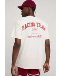BoohooMAN - Oversize T-Shirt in Ecru mit Racing Team Moto Print - Lyst