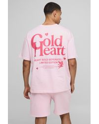 BoohooMAN - Oversized Boxy Cold Hearts T-Shirt And Relaxed Short Set - Lyst