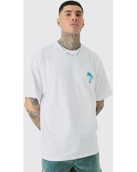 Boohoo - Tall Oversized Palm Tree Embroidered T-shirt In White - Lyst