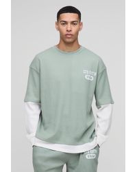 BoohooMAN - Oversized Faux Sleeve Waffle Print T-Shirt - Lyst