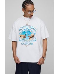 Boohoo - Camiseta Oversize Blanca Con Cuello Extendido Y Estampado Monte Carlo Cigar Club - Lyst