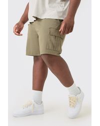 BoohooMAN - Plus Elastic Waist Khaki Slim Fit Cargo Shorts - Lyst