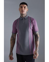 BoohooMAN - Tall Slim-Fit Poloshirt aus Interlock-Jersey mit Reißverschluss - Lyst