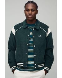 BoohooMAN - Regular Fit Pu Panel Cord Back Applique Bomber Jacket - Lyst