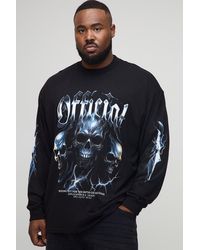 BoohooMAN - Plus Oversized Official Skulls Large Scale Long-Sleeved Print T-Shirt - Lyst