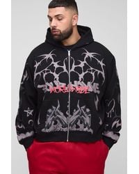 BoohooMAN - Plus kastiger Oversize Hoodie mit Worldwide-Print - Lyst