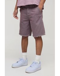 Boohoo - Relaxed Fit Tint Nibbled Hem Denim Shorts - Lyst