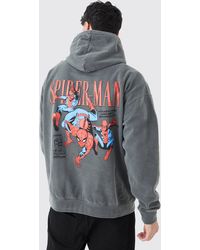 BoohooMAN - Oversized Spiderman Marvel Wash License Hoodie - Lyst