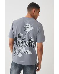 BoohooMAN - Regular Jersey Twill Rose Print T-Shirt - Lyst