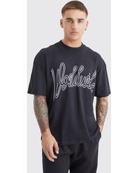 BoohooMAN - Oversized Extended Neck Worldwide Graphic T-shirt - Lyst
