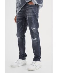 BoohooMAN - Slim Rigid All Over Paint Detail Knee Ripped Jeans In Black - Lyst