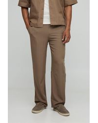 BoohooMAN - Elasticated Waist Relaxed Fit Textured Smart Pants - Lyst