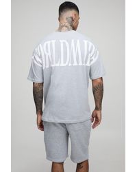 BoohooMAN - Tall Oversized Worldwide Over Seam Print T-Shirt & Short Set - Lyst