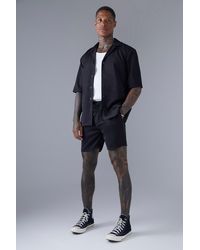 BoohooMAN - Short Sleeve Drop Revere Satin Shirt And Short Set - Lyst