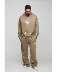 BoohooMAN - Plus Oversized Paint Splatter Hooded Relaxed Flare Tracksuit - Lyst