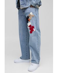 Boohoo - Relaxed Cross Crochet Applique Jeans - Lyst