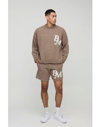 BoohooMAN - Boxy Fit Boucle Bm Knitted Jumper And Shorts Set - Lyst