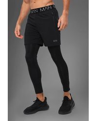 BoohooMAN Man Active Gym 2-in-1 Legging Shorts - Black