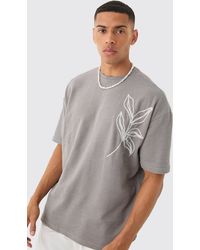 BoohooMAN - Oversized Embroidered Slub T-shirt - Lyst