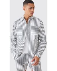 BoohooMAN - Long Sleeve Oversized Tab Stripe Shirt - Lyst