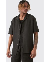 BoohooMAN - Tall Short Sleeve Drop Revere Linen Shirt In Black - Lyst