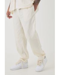 Boohoo - Plus Elasticated Waist Tapered Linen Trouser In Natural - Lyst