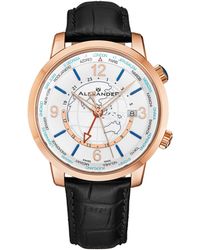 BoohooMAN - Alexander Alexander A171a Journeyman 2 Luxury 42mm World Traveler Watch With Dark Blue Enamel Earth Pattern Crown - Lyst