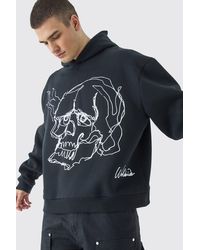 BoohooMAN - Tall Oversized Boxy Skull Line Drawing Hoodie - Lyst