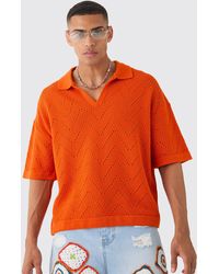 BoohooMAN - Boxy Oversized Open Stitch Knitted Polo - Lyst