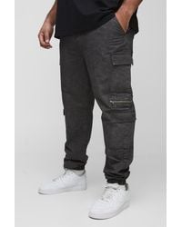 BoohooMAN - Plus Washed Ripstop Zip Detail Slim Fit Cargo Pants - Lyst