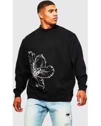 BoohooMAN - Oversized Line Drawn Flower Print Sweatshirt - Lyst