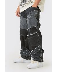 BoohooMAN - Baggy Rigid Patchwork Waistband Detail Jean In Black - Lyst