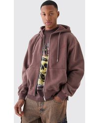 BoohooMAN - Oversized Man Boxy Zip Through Washed Hoodie - Lyst