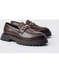 BoohooMAN - Pu Metal Hardware Slip On Chunky Loafer In Brown - Lyst