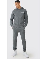 BoohooMAN - Slim Fit Official Zip Through Mesh Panelled Hooded Tracksuit - Lyst
