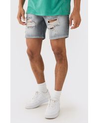 Boohoo - Relaxed Rigid Ripped Tinted Denim Shorts - Lyst