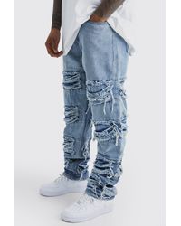BoohooMAN - Relaxed Fit All Over Frayed Panel Jeans - Lyst