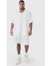 BoohooMAN - Plus Short Sleeve Oversized Linen Shirt & Short Set In White - Lyst