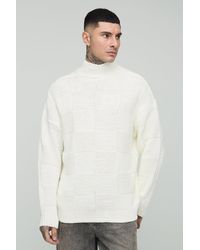 BoohooMAN - Tall karierter Oversize Pullover mit Trichterkragen - Lyst