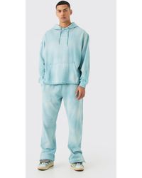 BoohooMAN - Embroidery Oversized Sun Bleached Wash Hooded Tracksuit - Lyst