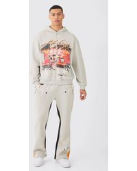 BoohooMAN - Oversized Washed Paint Splatter Graphic Zip Thru Tracksuit - Lyst
